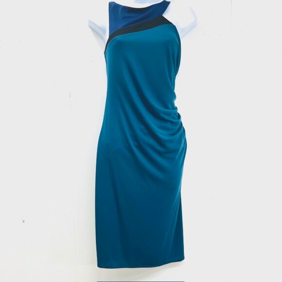 New $238 BCBG MAXARIA PARTY/EVENING MIDI DRESS BRIGT TEAL STRAP, ZIP (#13) - Picture 2 of 10
